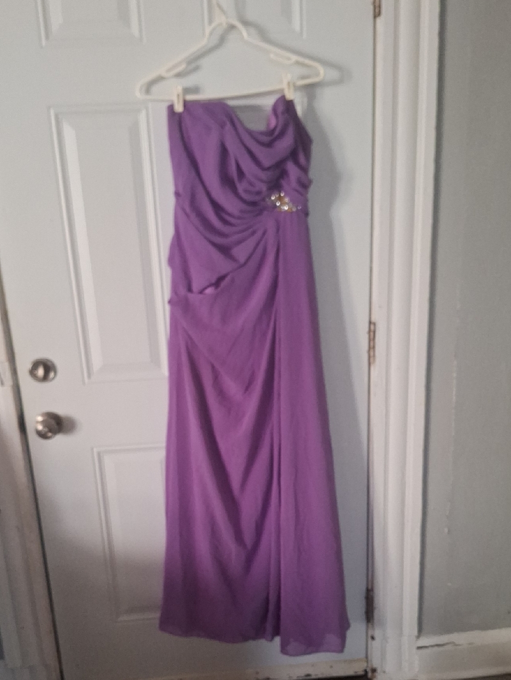 Impressions Lavender Strapless Evening Gown with Side Embellishment